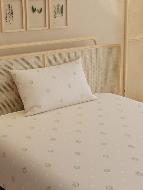 100% Kasturi Cotton 200 TC, Printed Single Bedsheet Set, Indo Musk