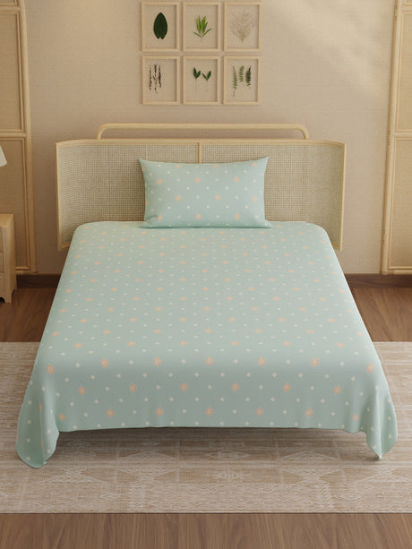 100% Kasturi Cotton 200 TC, Printed Single Bedsheet Set, Indo Musk