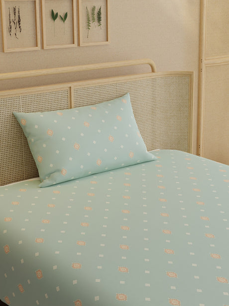 100% Kasturi Cotton 200 TC, Printed Single Bedsheet Set, Indo Musk