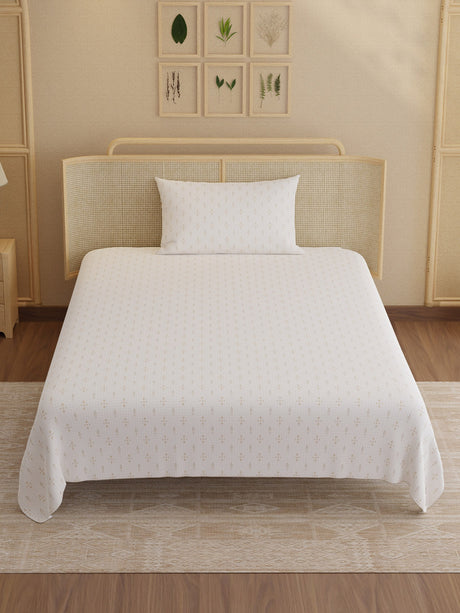 100% Kasturi Cotton 200 TC, Printed Single Bedsheet Set, Indo Musk