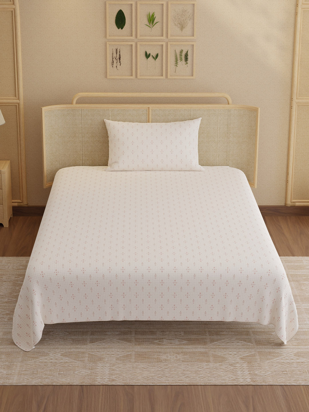 100% Kasturi Cotton 200 TC, Printed Single Bedsheet Set, Indo Musk