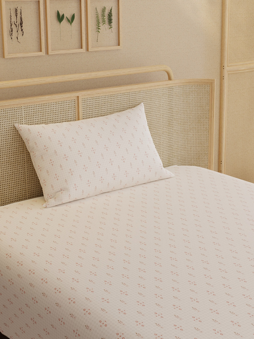100% Kasturi Cotton 200 TC, Printed Single Bedsheet Set, Indo Musk