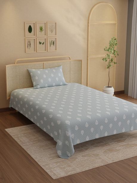 100% Kasturi Cotton 200 TC, Printed Single Bedsheet Set, Indo Musk