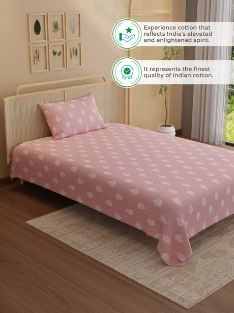 100% Kasturi Cotton 200 TC, Printed Single Bedsheet Set, Indo Musk