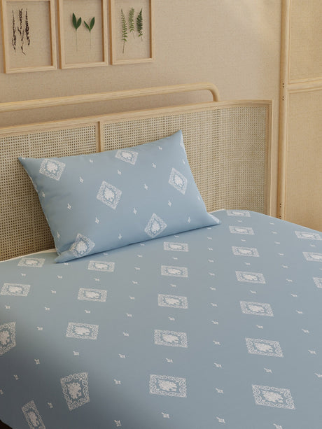 100% Kasturi Cotton 200 TC, Printed Single Bedsheet Set, Indo Musk