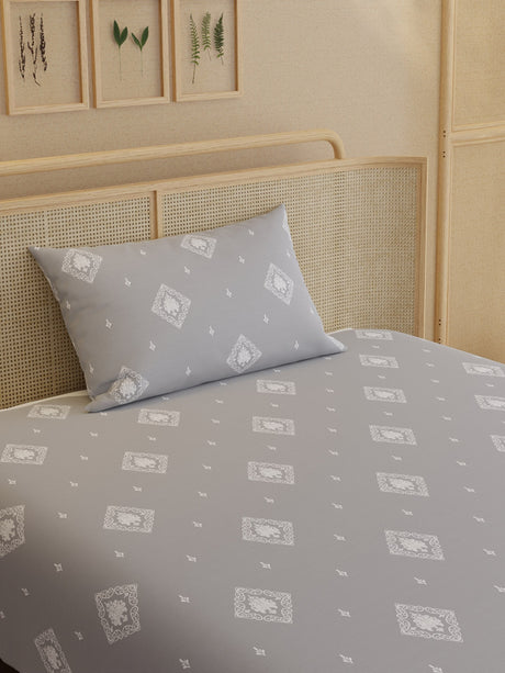100% Kasturi Cotton 200 TC, Printed Single Bedsheet Set, Indo Musk