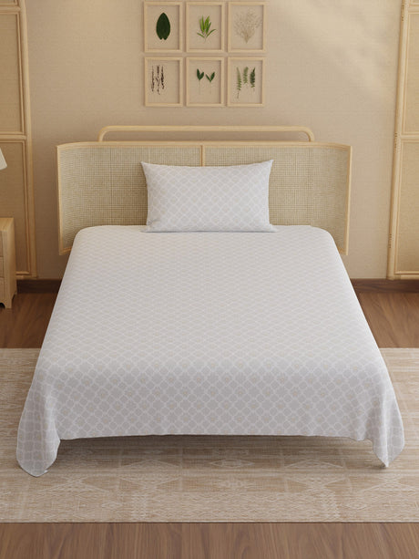 100% Kasturi Cotton 200 TC, Printed Single Bedsheet Set, Indo Musk
