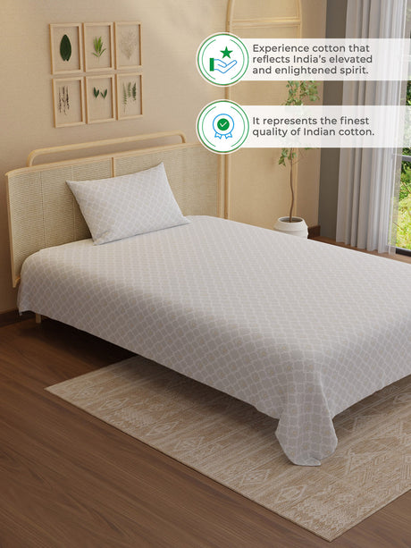 100% Kasturi Cotton 200 TC, Printed Single Bedsheet Set, Indo Musk