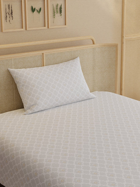 100% Kasturi Cotton 200 TC, Printed Single Bedsheet Set, Indo Musk