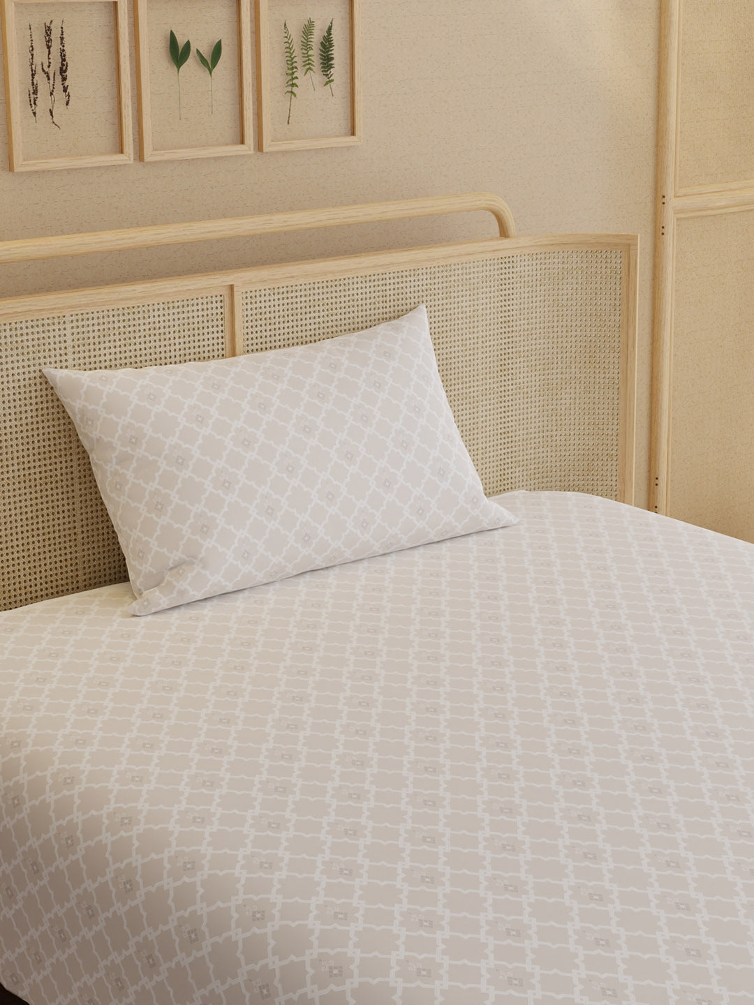 100% Kasturi Cotton 200 TC, Printed Single Bedsheet Set, Indo Musk