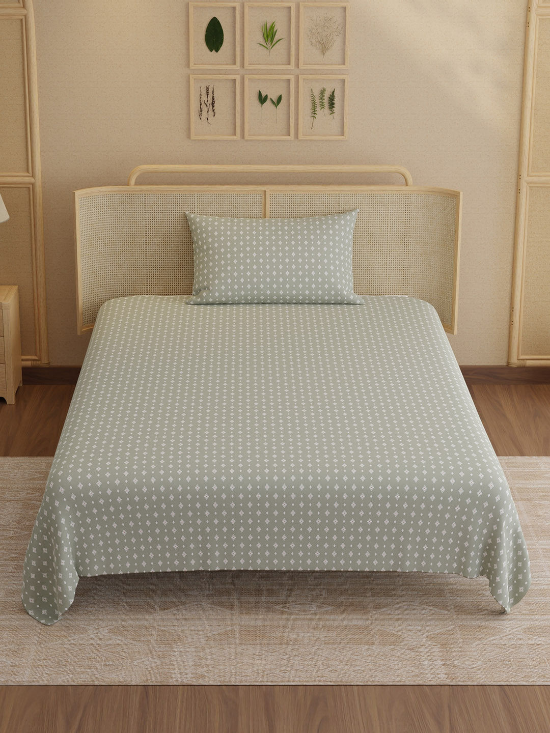 100% Kasturi Cotton 200 TC, Printed Single Bedsheet Set, Indo Musk