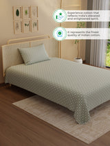 100% Kasturi Cotton 200 TC, Printed Single Bedsheet Set, Indo Musk
