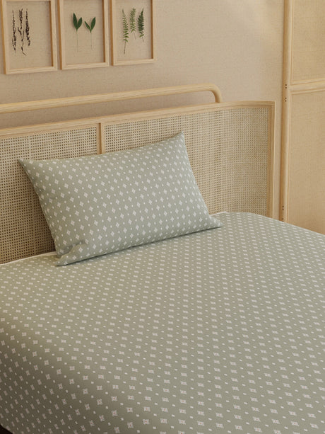 100% Kasturi Cotton 200 TC, Printed Single Bedsheet Set, Indo Musk