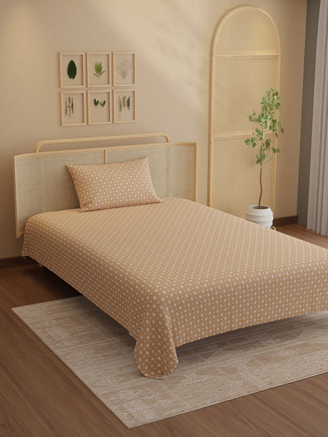 100% Kasturi Cotton 200 TC, Printed Single Bedsheet Set, Indo Musk