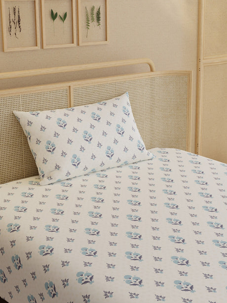 100% Kasturi Cotton 200 TC, Printed Single Bedsheet Set, Indo Musk