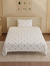 100% Kasturi Cotton 200 TC, Printed Single Bedsheet Set, Indo Musk