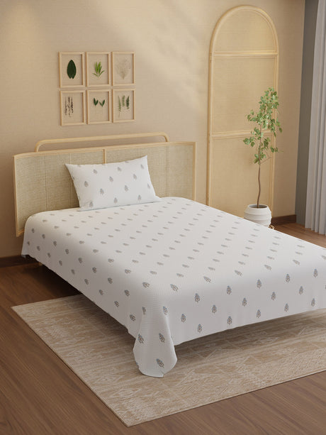 100% Kasturi Cotton 200 TC, Printed Single Bedsheet Set, Indo Musk
