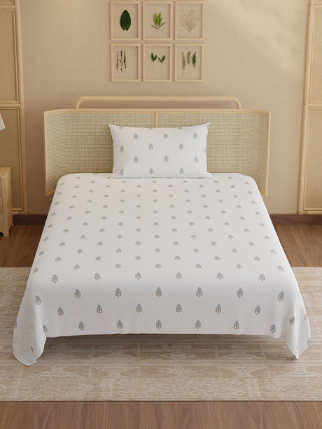 100% Kasturi Cotton 200 TC, Printed Single Bedsheet Set, Indo Musk