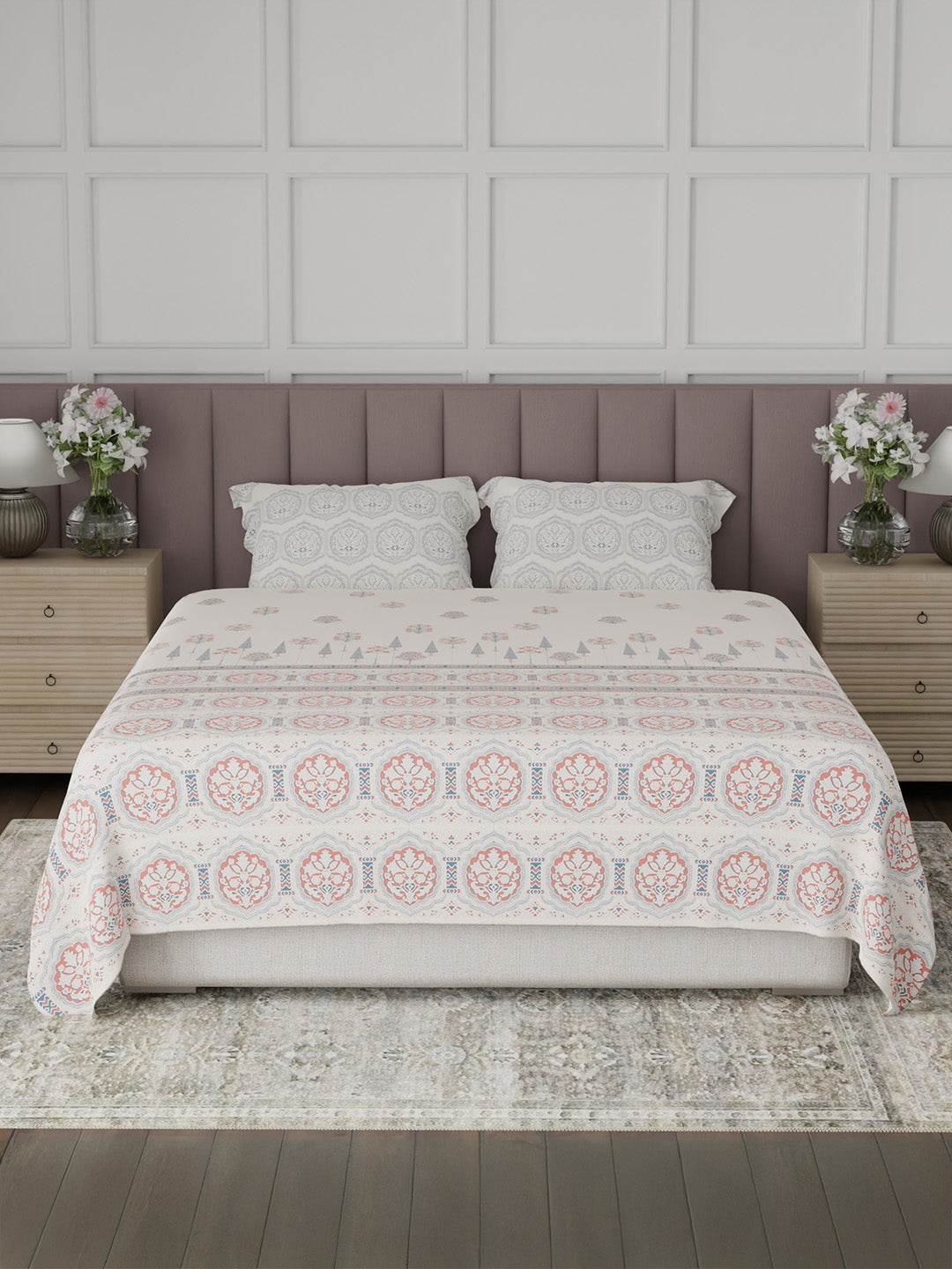 100% Cotton King Bedsheet Set, 200 TC Floral, Valatia