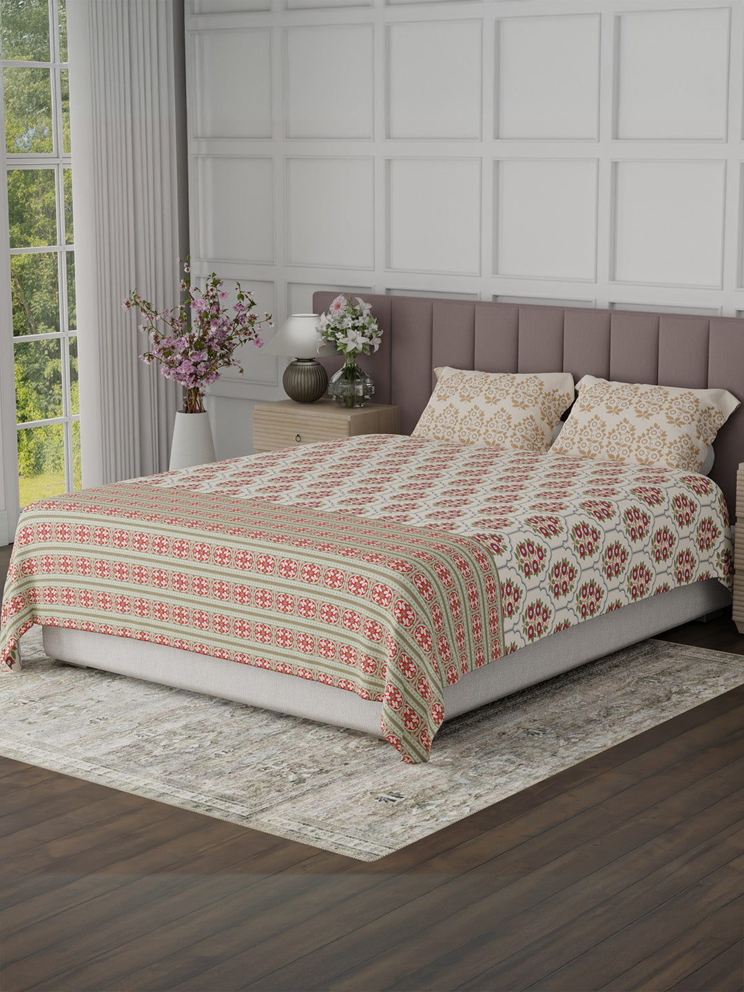100% Cotton King Bedsheet Set, 200 TC Floral, Valatia