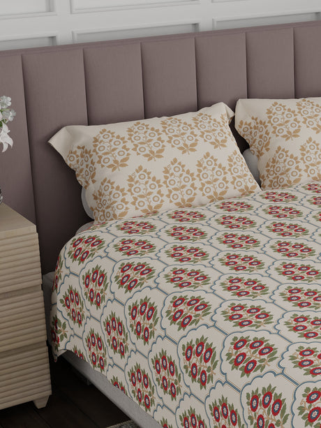 100% Cotton King Bedsheet Set, 200 TC Floral, Valatia