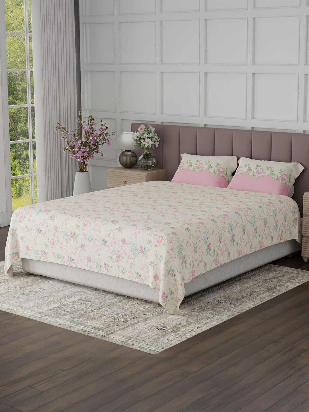 100% Cotton King Bedsheet Set, 200 TC Floral, Valatia