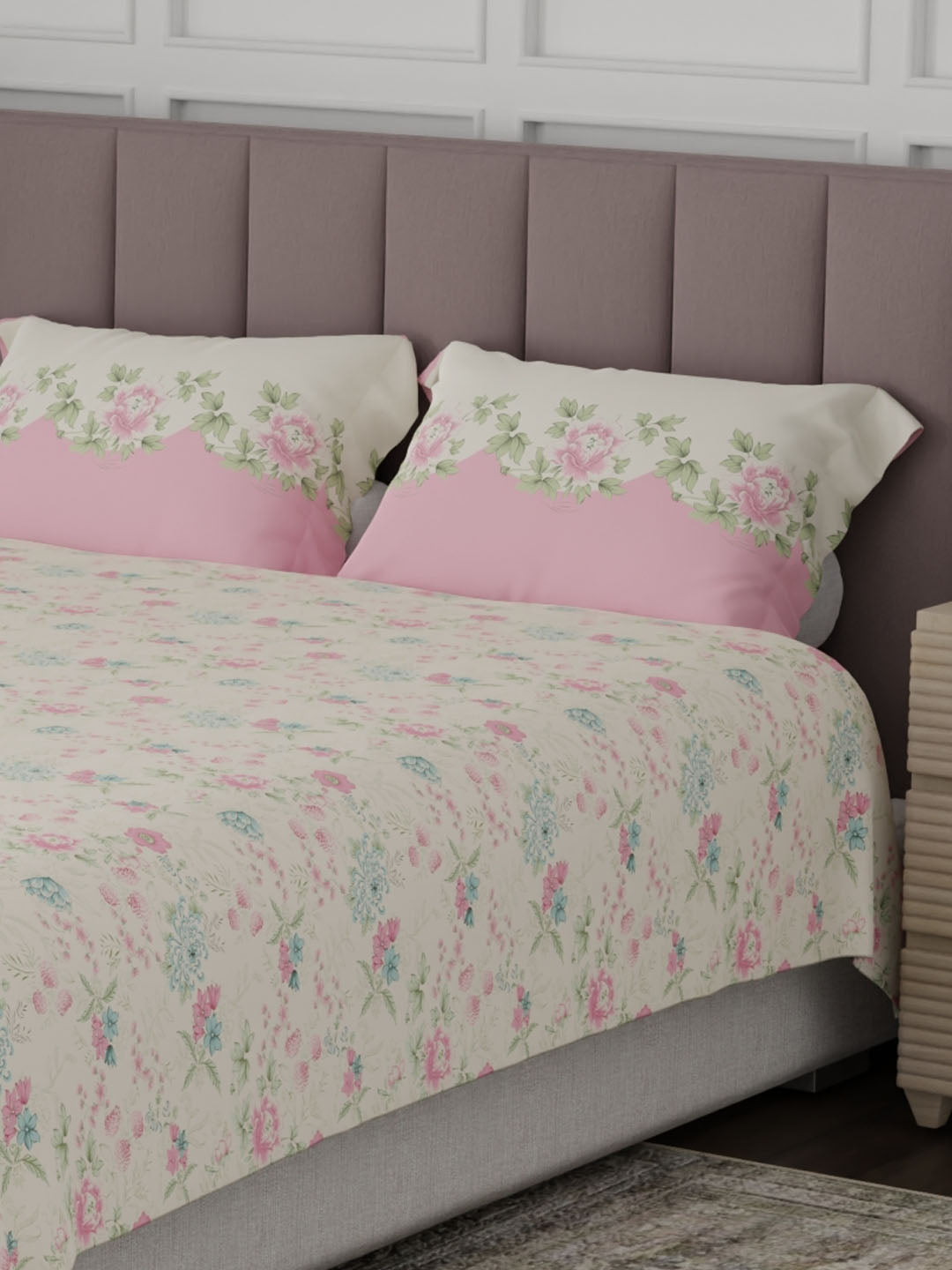 100% Cotton King Bedsheet Set, 200 TC Floral, Valatia