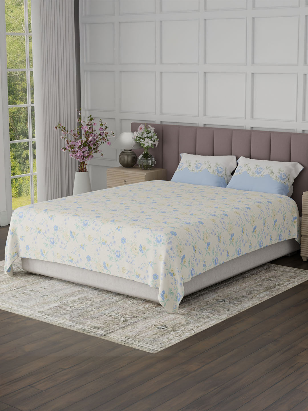 100% Cotton King Bedsheet Set, 200 TC Floral, Valatia