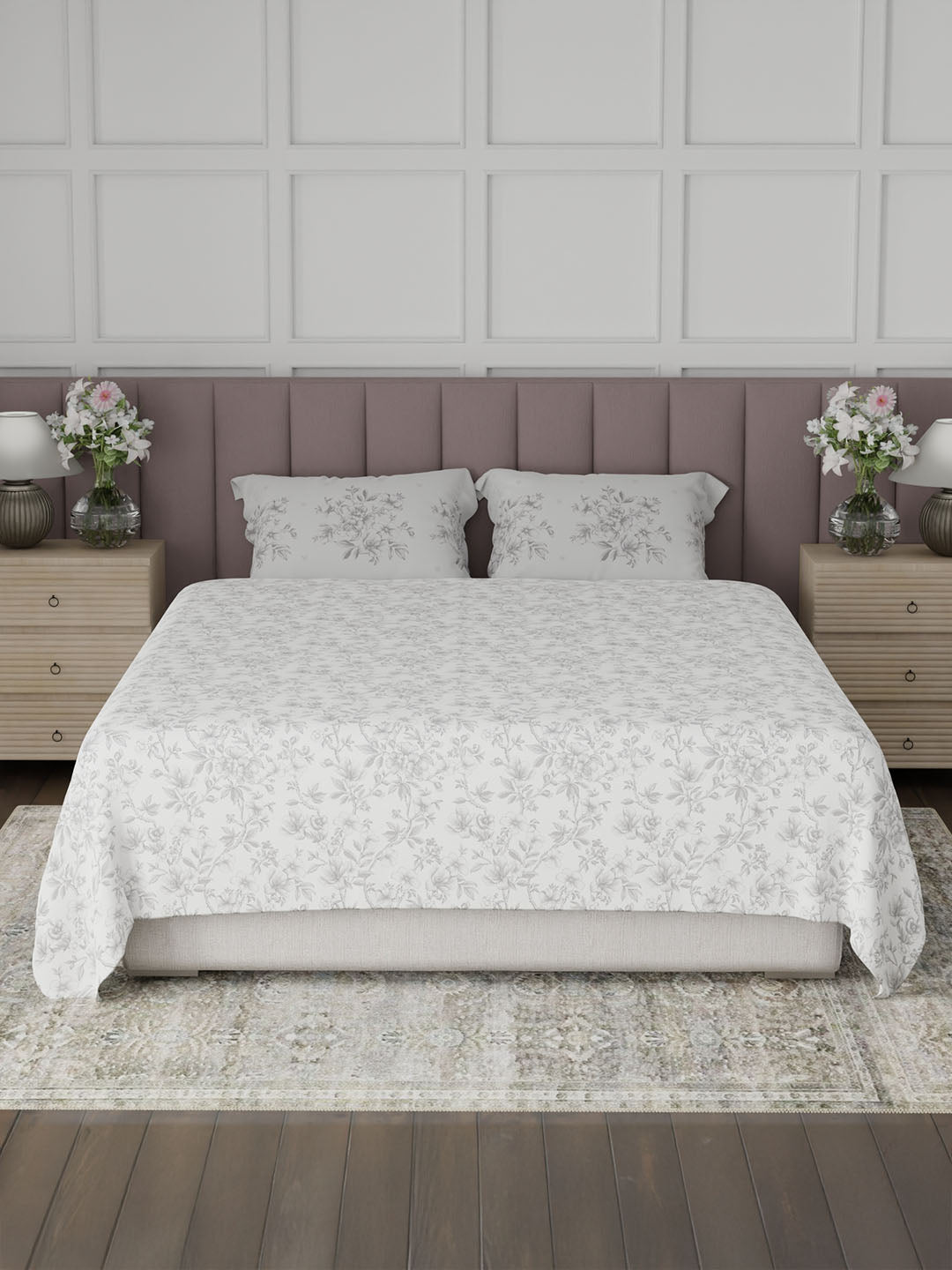 100% Cotton King Bedsheet Set, 200 TC Floral, Valatia