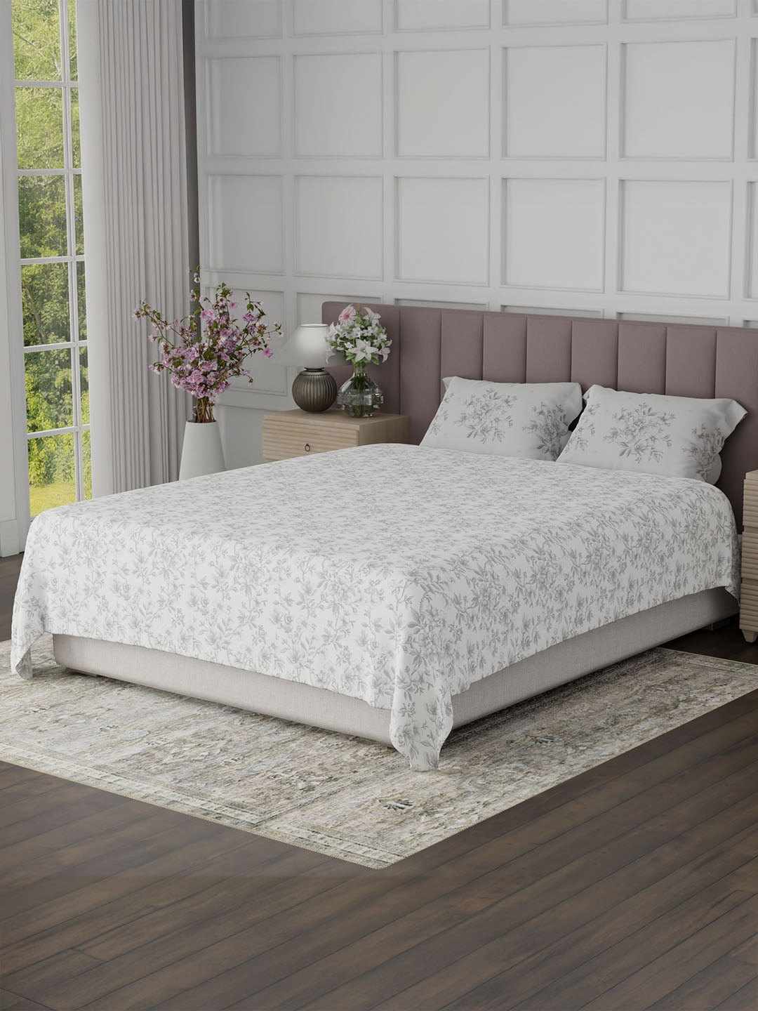 100% Cotton King Bedsheet Set, 200 TC Floral, Valatia