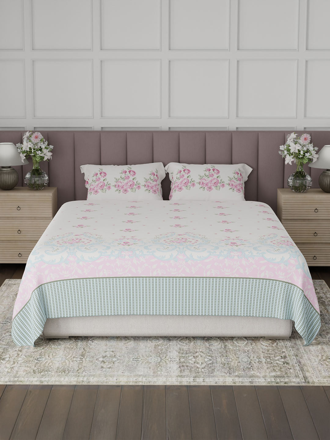 100% Cotton King Bedsheet Set, 200 TC Floral, Valatia