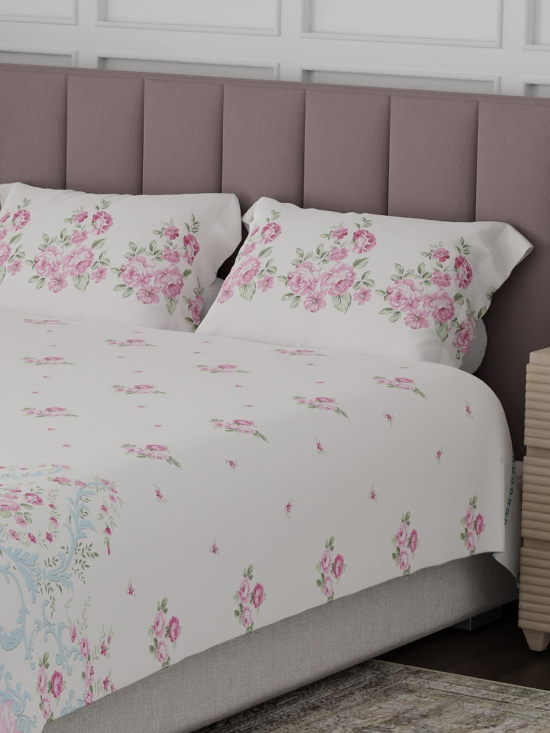 100% Cotton King Bedsheet Set, 200 TC Floral, Valatia