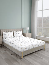 Platinum Pulse 100% Cotton King Bedsheet with 2 Pillow Covers | 800 TC White Floral Bedsheet Set