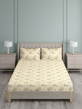 Platinum Pulse 100% Cotton King Bedsheet with 2 Pillow Covers | 800 TC Cream Floral Bedsheet Set