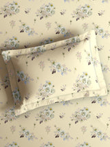 Platinum Pulse 100% Cotton King Bedsheet with 2 Pillow Covers | 800 TC Cream Floral Bedsheet Set