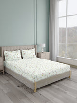 Platinum Pulse 100% Cotton King Bedsheet with 2 Pillow Covers | 800 TC White & Purple Floral Bedsheet Set