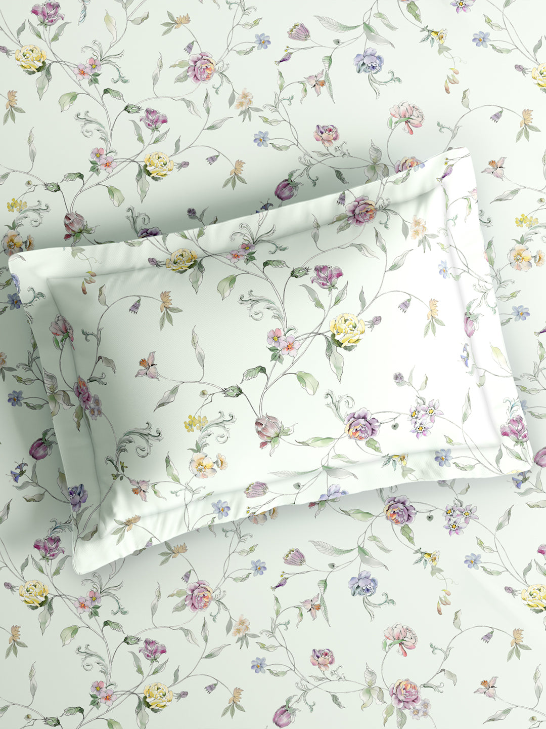 Platinum Pulse 100% Cotton King Bedsheet with 2 Pillow Covers | 800 TC White & Purple Floral Bedsheet Set
