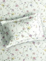 Platinum Pulse 100% Cotton King Bedsheet with 2 Pillow Covers | 800 TC White & Purple Floral Bedsheet Set
