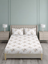 Platinum Pulse 100% Cotton King Bedsheet with 2 Pillow Covers | 800 TC White & Grey Floral Bedsheet Set