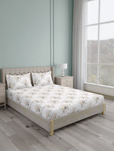Platinum Pulse 100% Cotton King Bedsheet with 2 Pillow Covers | 800 TC White & Grey Floral Bedsheet Set