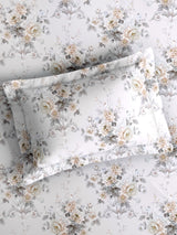 Platinum Pulse 100% Cotton King Bedsheet with 2 Pillow Covers | 800 TC White & Grey Floral Bedsheet Set