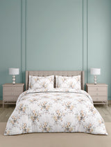 Platinum Pulse 100% Cotton King Bedsheet with 2 Pillow Covers | 800 TC White & Grey Floral Bedsheet Set