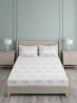 Platinum Pulse 100% Cotton King Bedsheet with 2 Pillow Covers | 800 TC Grey Ethnic Print Bedsheet Set