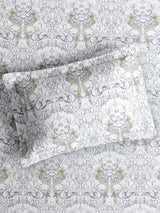 Platinum Pulse 100% Cotton King Bedsheet with 2 Pillow Covers | 800 TC Grey Ethnic Print Bedsheet Set