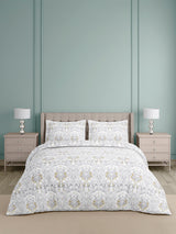 Platinum Pulse 100% Cotton King Bedsheet with 2 Pillow Covers | 800 TC Grey Ethnic Print Bedsheet Set