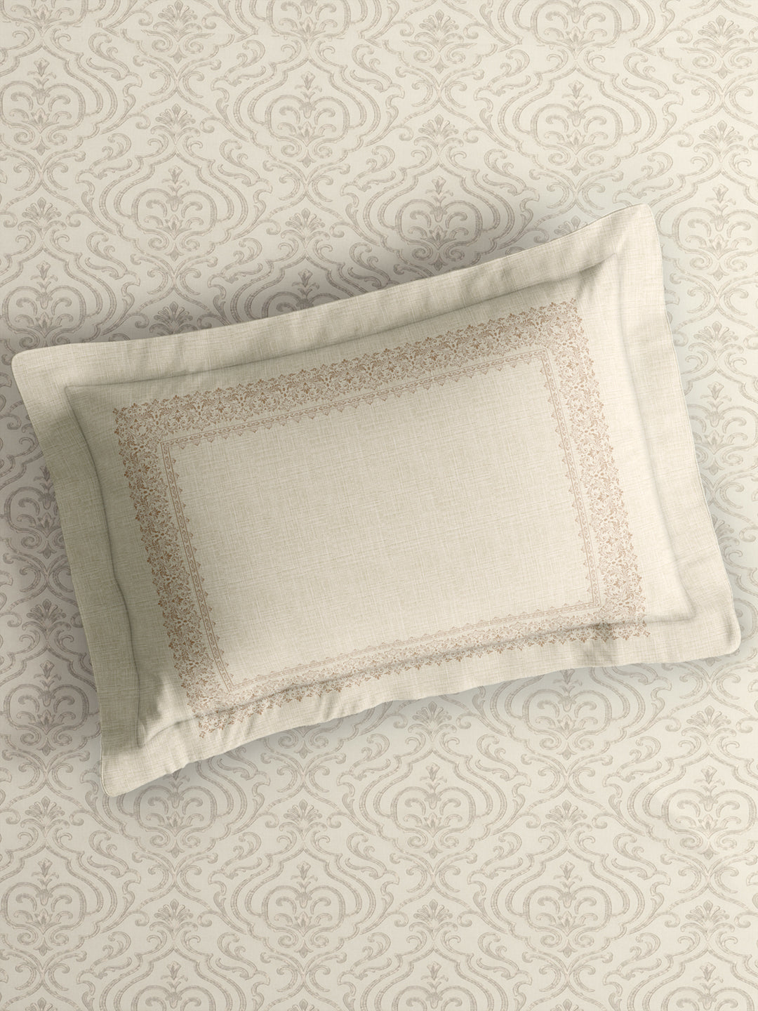 Platinum Pulse 100% Cotton King Bedsheet with 2 Pillow Covers | 800 TC Cream Ethnic Print Bedsheet Set