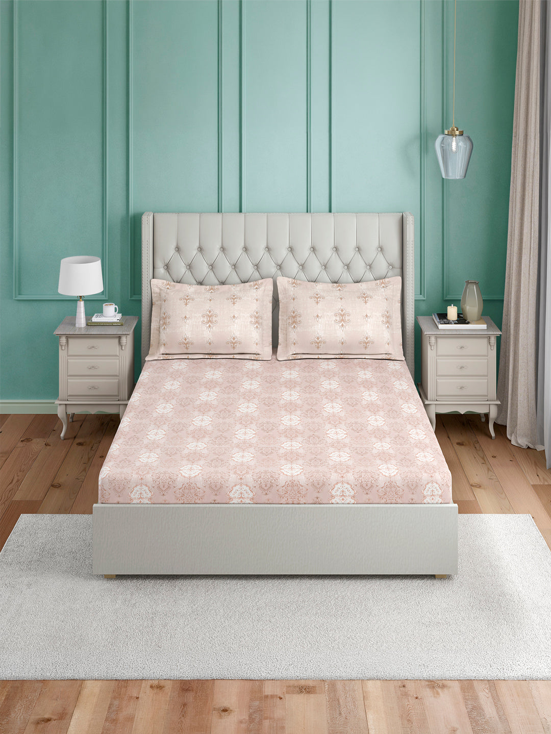 Luxe Loom 100% Cotton 600 TC King Bedsheet with 2 Pillow Covers | Pink Ethnic Print Bedsheet Set