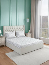 Luxe Loom 100% Cotton 600 TC King Bedsheet with 2 Pillow Covers | Grey Ethnic Print Bedsheet Set