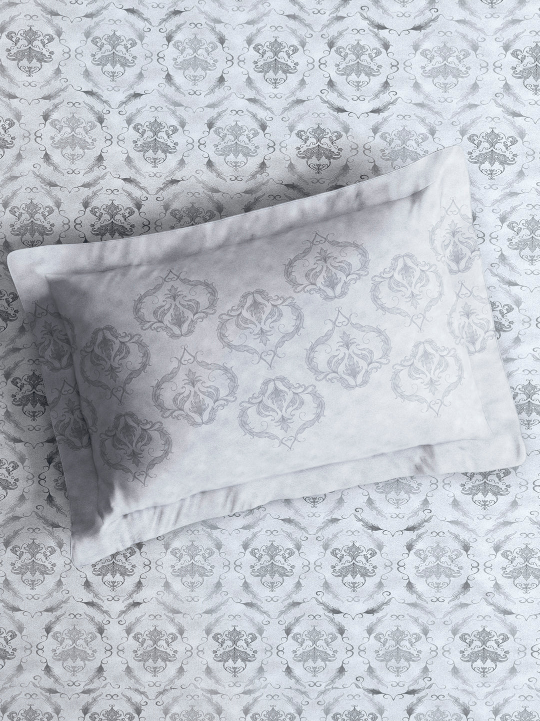 Luxe Loom 100% Cotton 600 TC King Bedsheet with 2 Pillow Covers | Grey Ethnic Print Bedsheet Set