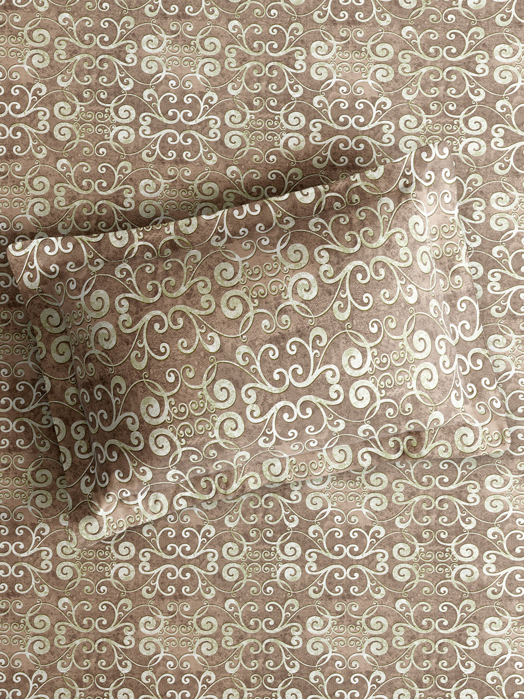 Luxe Loom 100% Cotton 600 TC King Bedsheet with 2 Pillow Covers | Brown Ethnic Print Bedsheet Set